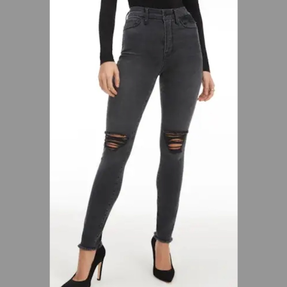 Good American Good Waist Black Distressed Jeans - US 18 / 29" Inseam